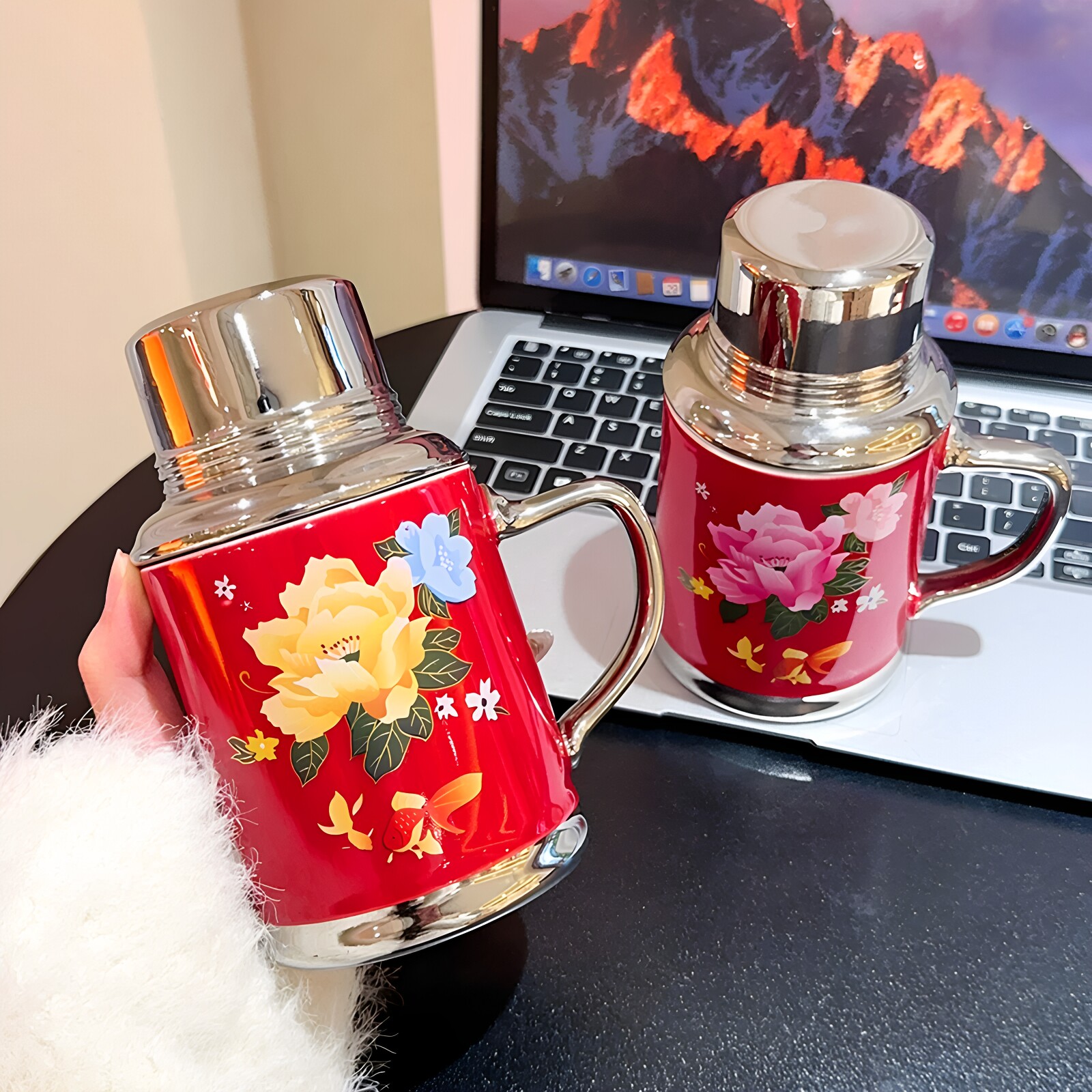 复古中国风陶瓷大容量带盖马克杯