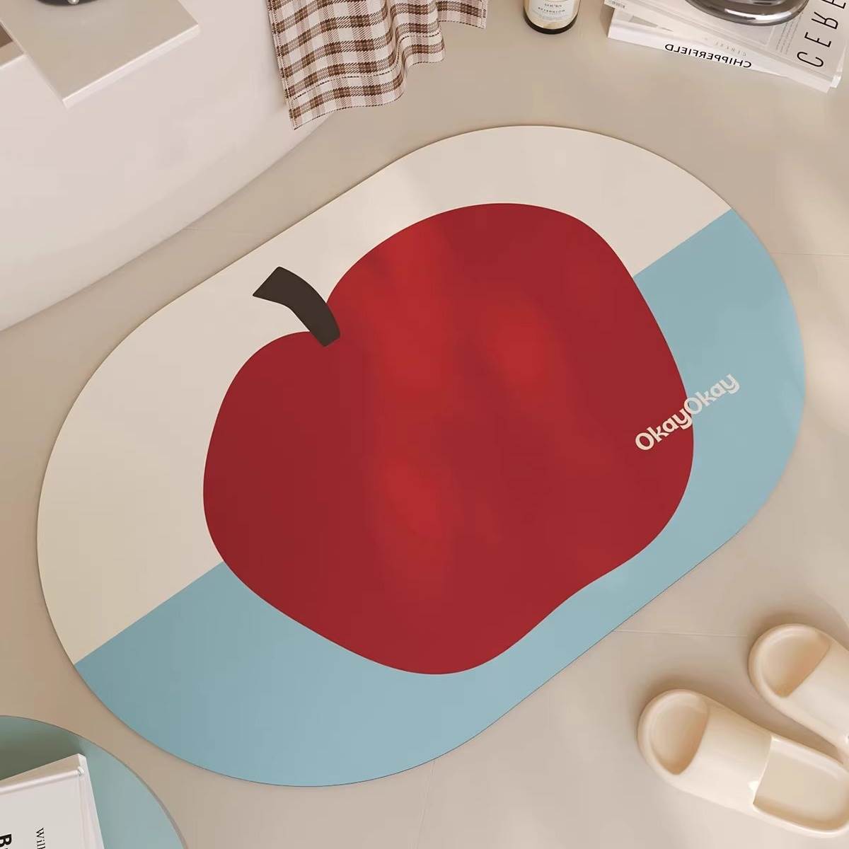 苹果图案硅藻泥浴室防滑吸水垫