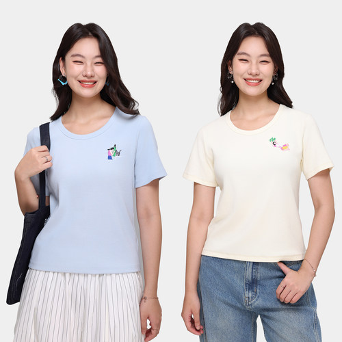 ROSEPLUS X DummGoods 大码胖MM短袖印花t恤女夏正肩修身显瘦上衣