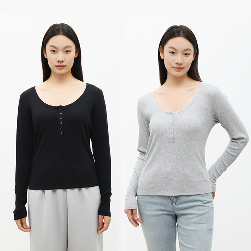 ROSEPLUS大码微胖mm圆领长袖t恤春2025新款设计感小众打底衫女