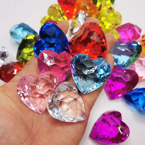 新款 儿童钻石玩具水晶益智过家家凸面大桃心爱心宝箱塑料/树脂