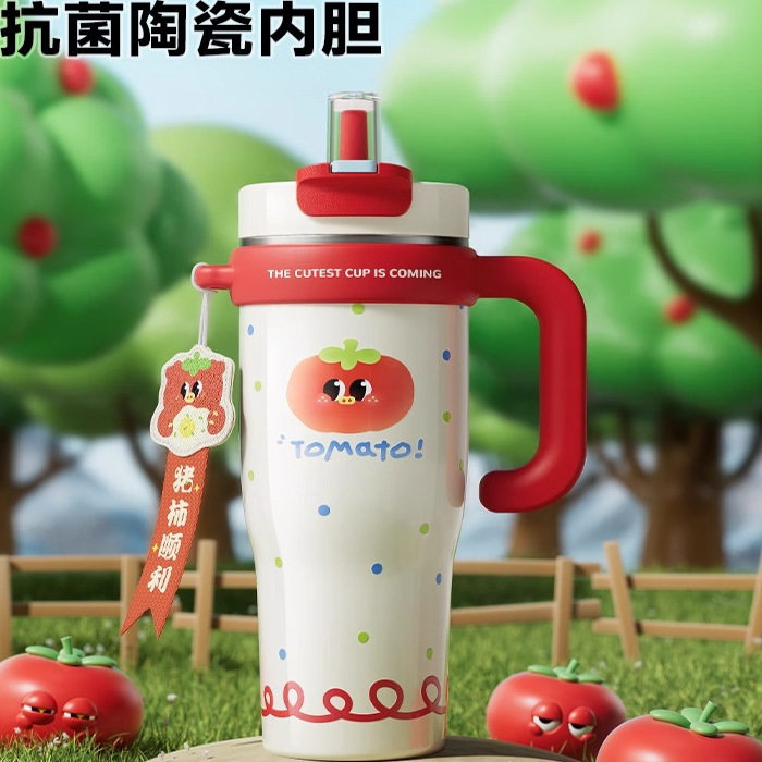 物生物巨无霸吸管陶瓷内胆保温杯大容量水杯女生大号水壶冰霸杯子