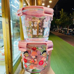 玻璃饭盒带盖上班族微波炉加热汤杯碗餐盒琥珀色碗密封保鲜