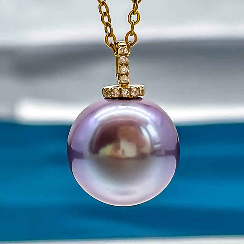 12-14mm可掰奶瓶款18K金深紫色爱迪生珍珠吊坠不含链圆时尚送妈妈