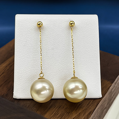 9-12mm18k金香槟金色南洋金珠海水珍珠耳环耳钩耳饰多样性发一