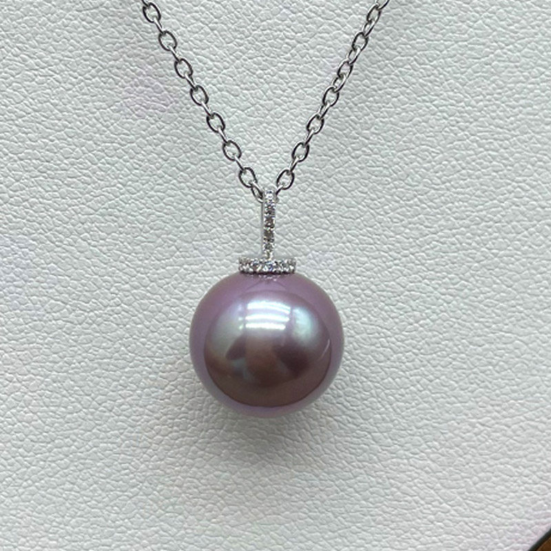 18K金淡水珍珠圆形吊坠13-14mm