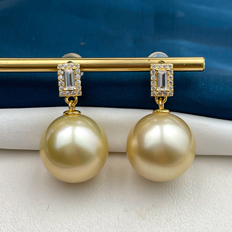 14-15mm925银南洋金珠海水珍珠耳环耳钉干枯玫瑰色奢华大气送爱人