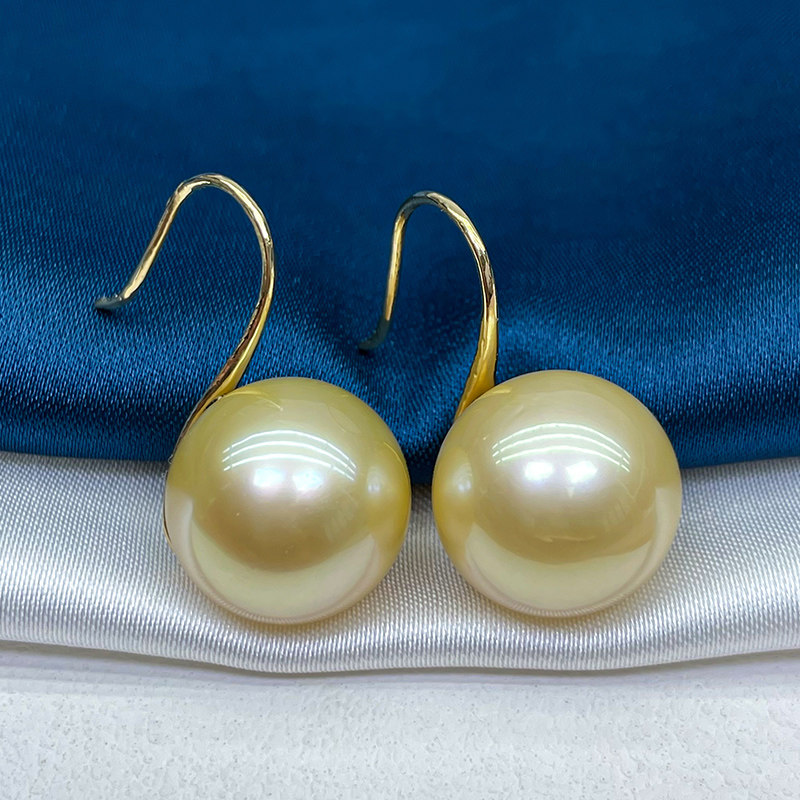 9-13mm18k经典高跟鞋款南洋金珠珍珠耳环干枯玫瑰海水耳钩耳饰