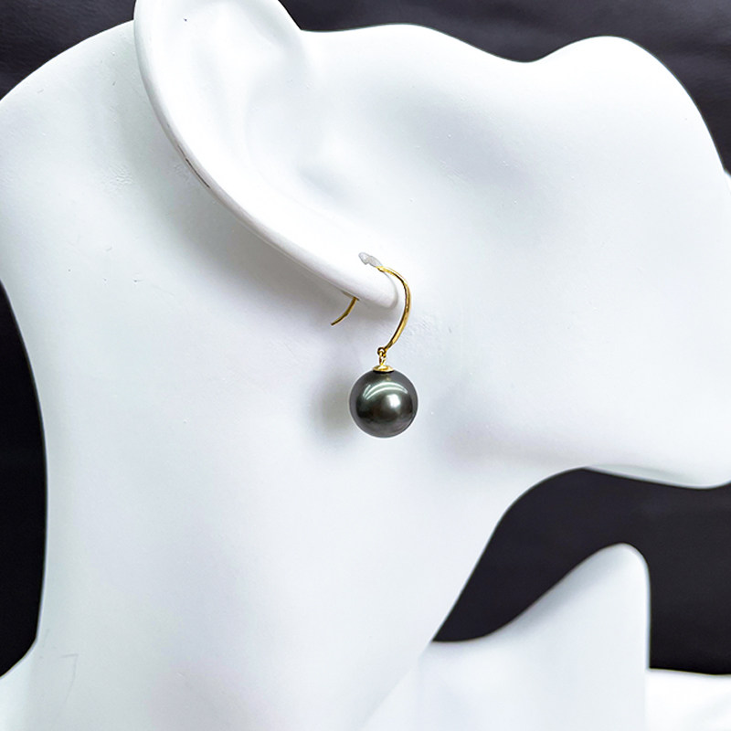 18K金天然大溪地黑珍珠耳环耳钩正圆微瑕海水珍珠耳饰时尚送妈妈