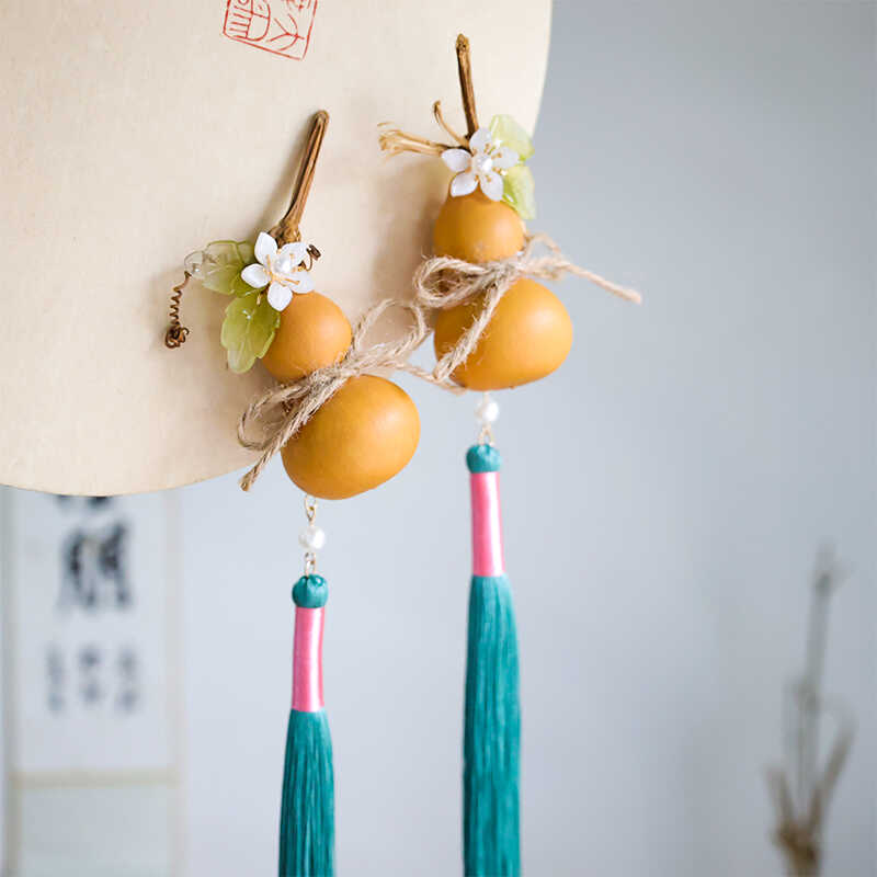 古风葫芦发夹国风流苏头饰汉服发饰天然小福禄儿童对夹清新配饰品