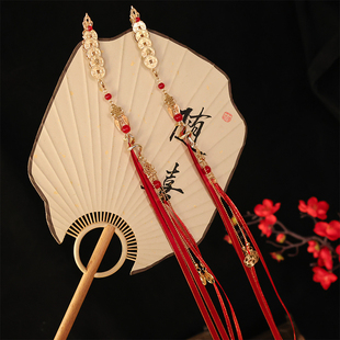 蛇年发饰金蛇衔财发夹耳挂长飘带发簪铜钱红簪子招财进宝汉服头饰