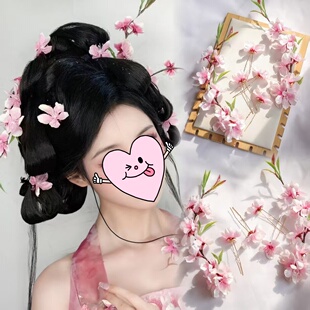 桃花花神发饰古风头饰汉服粉色花朵发钗点缀U钗古装掩鬓绢花配饰