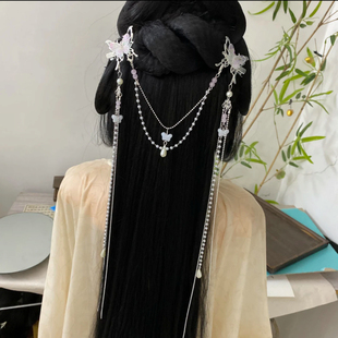 汉服蝴蝶流苏后压发夹古风头饰压襟额链古装超仙边夹清冷百搭发饰