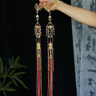 超仙凤凰长流苏发簪步摇发钗可拆卸做禁步压襟古风汉服唐风发饰品