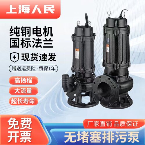 上海人民污水泵国标380v三相潜水泵WQ排污泵全铜电机地下室集水坑