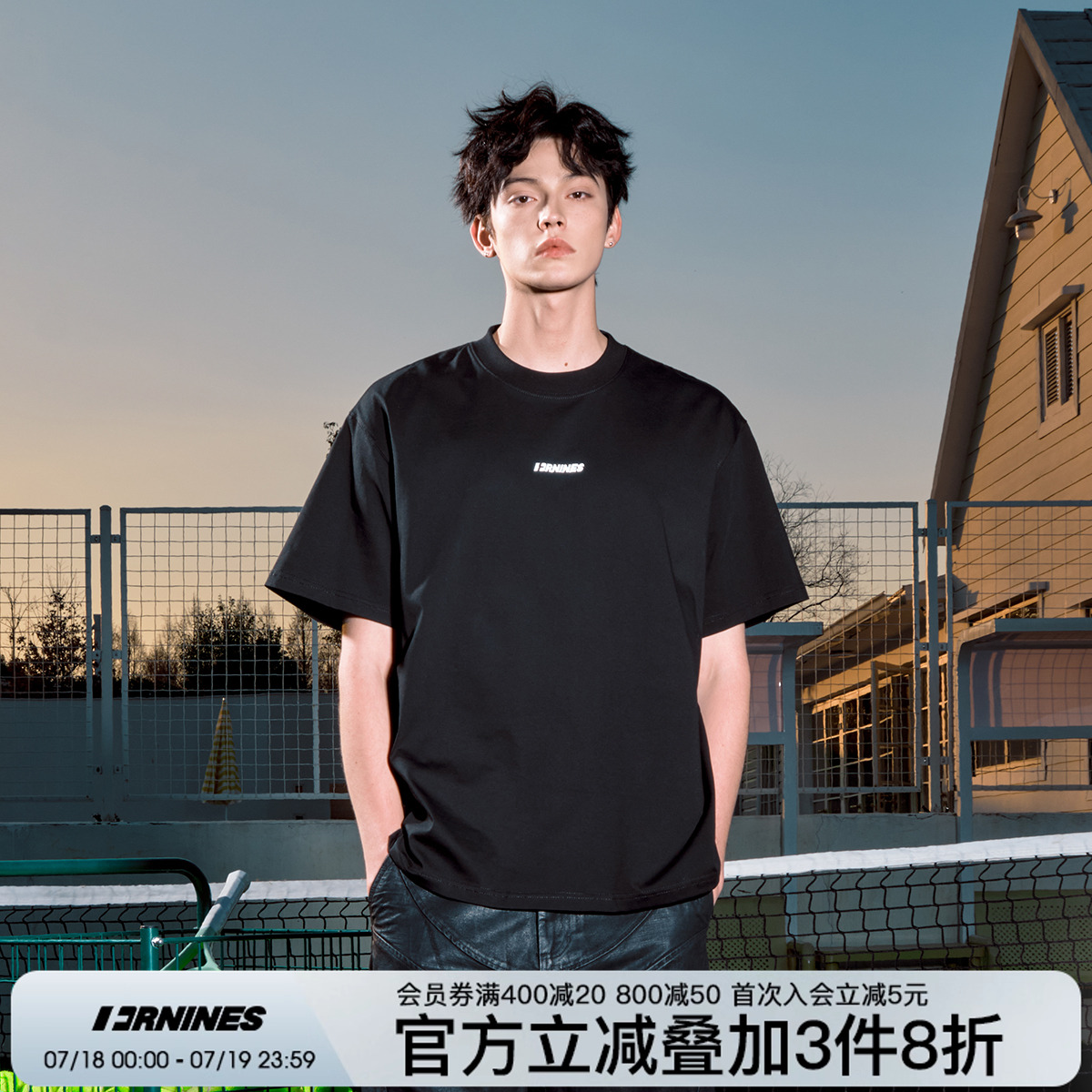FORNINES刺绣情侣短袖t恤上衣男