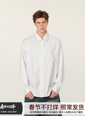 FORNINES设计感TR面料长袖衬衫男女情侣秋季刺绣解构白色衬衣外套