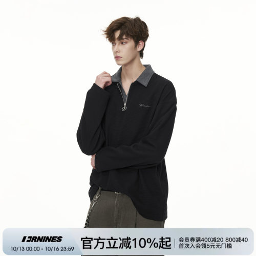FORNINES华夫格假两件POLO衫男女情侣卫衣春秋季半拉链长袖打底衫