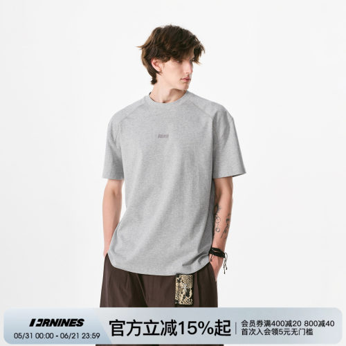 FORNINES刺绣纯棉圆领短袖T恤男女夏季国潮情侣灰色合身正肩上衣