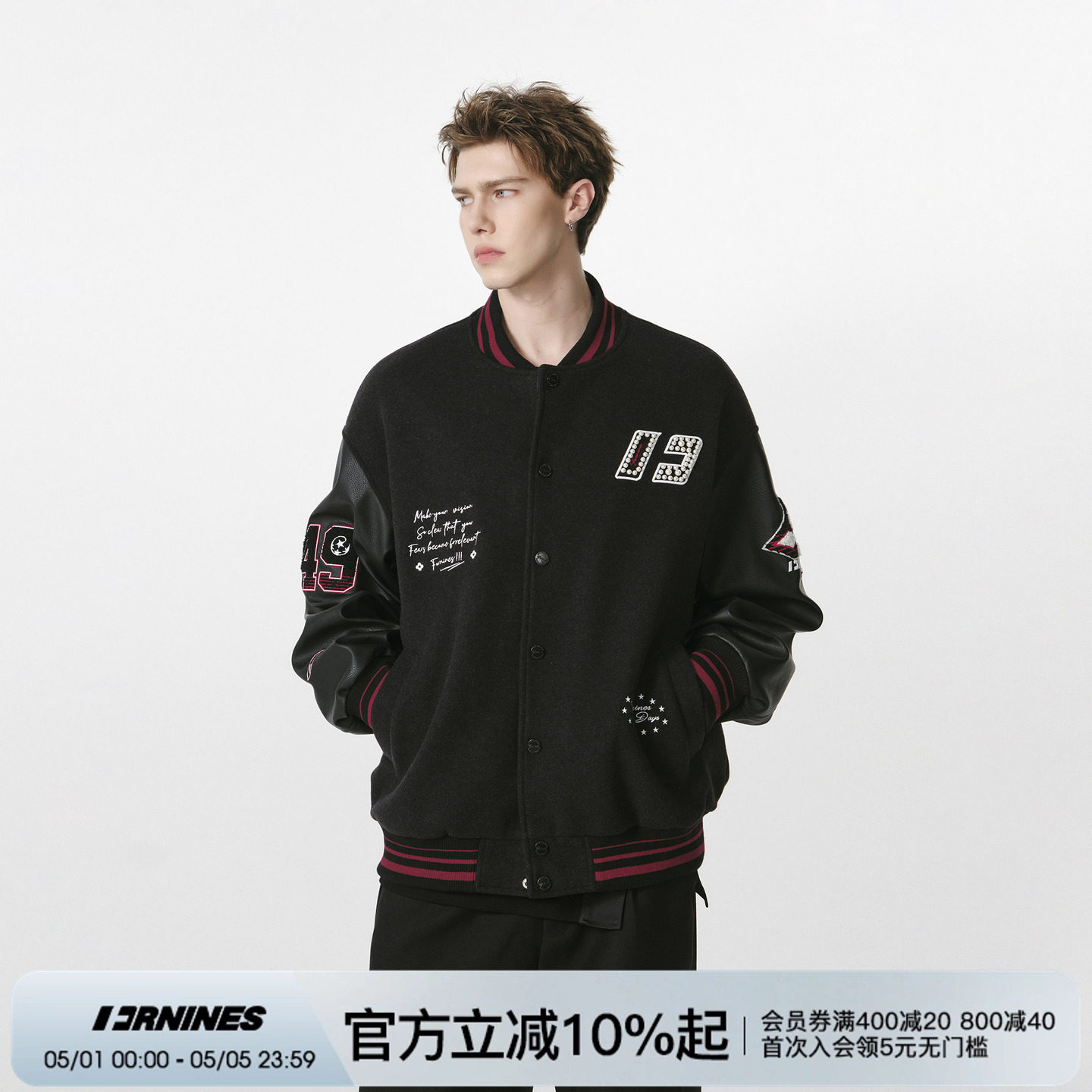 FORNINES刺绣复古棒球服夹克男潮牌秋季新款情侣装休闲外套女上衣