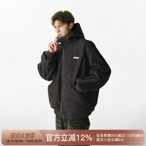 FORNINES国潮驼色防寒棉服男2025新款冬季情侣皮毛一体夹克外套女