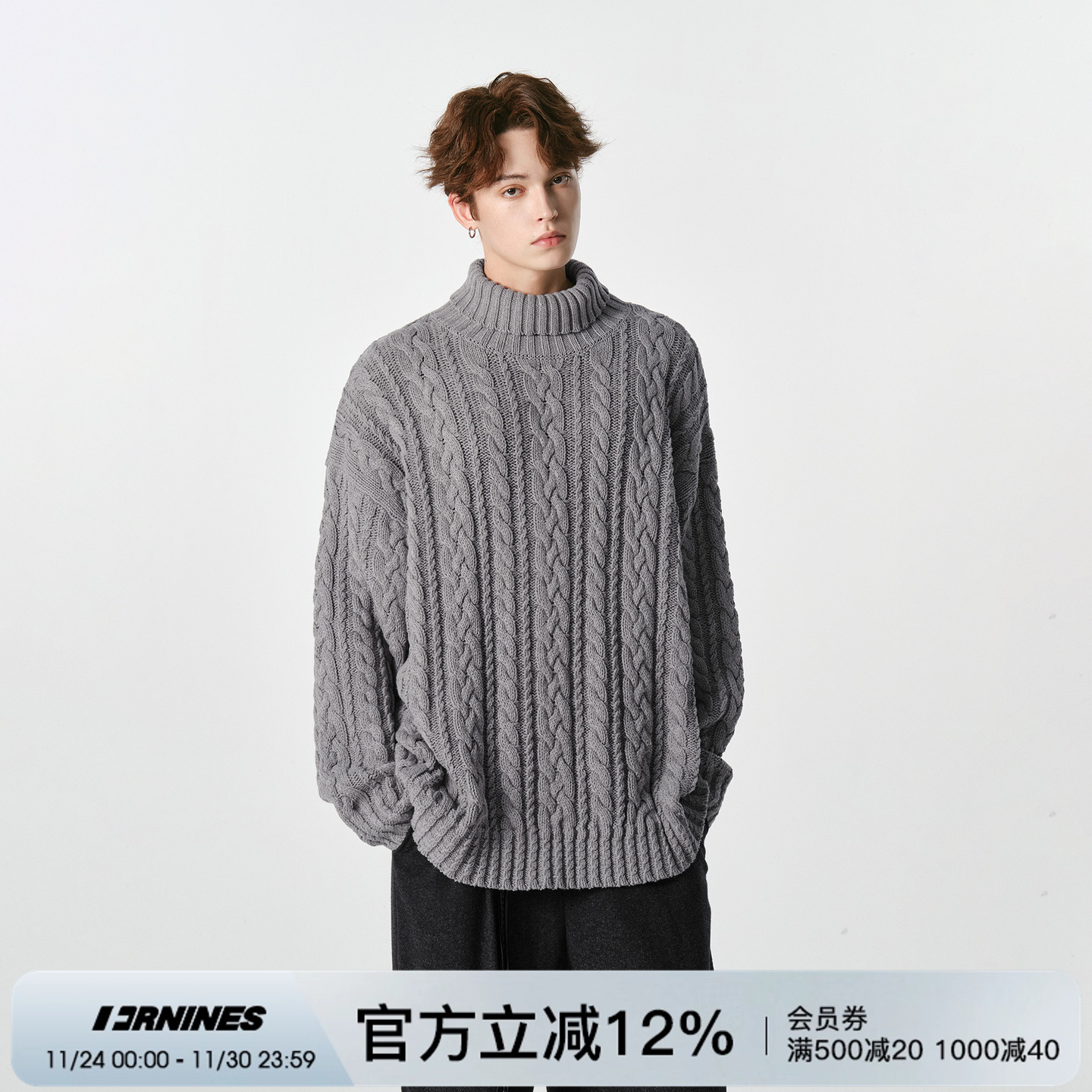 FORNINES重磅国潮麻花针织衫女冬季情侣保暖加厚高领毛衣男士上衣