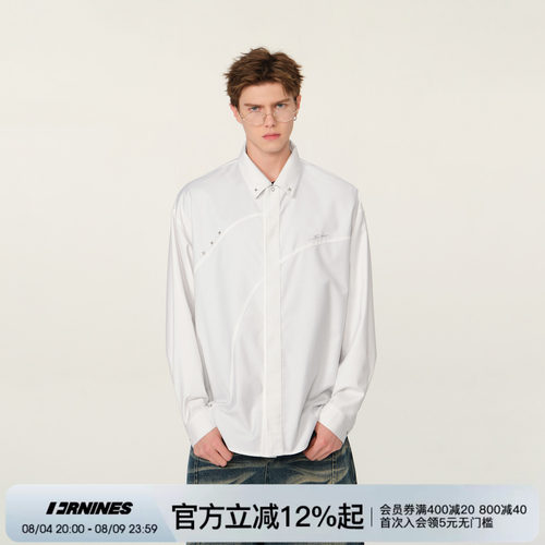 FORNINES设计感TR面料长袖衬衫男女情侣秋季刺绣解构白色衬衣外套