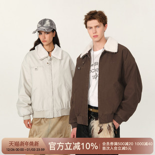 工装 加厚加绒美式 外套 冬季 FORNINES可拆羊羔毛翻领棉衣男女情侣装