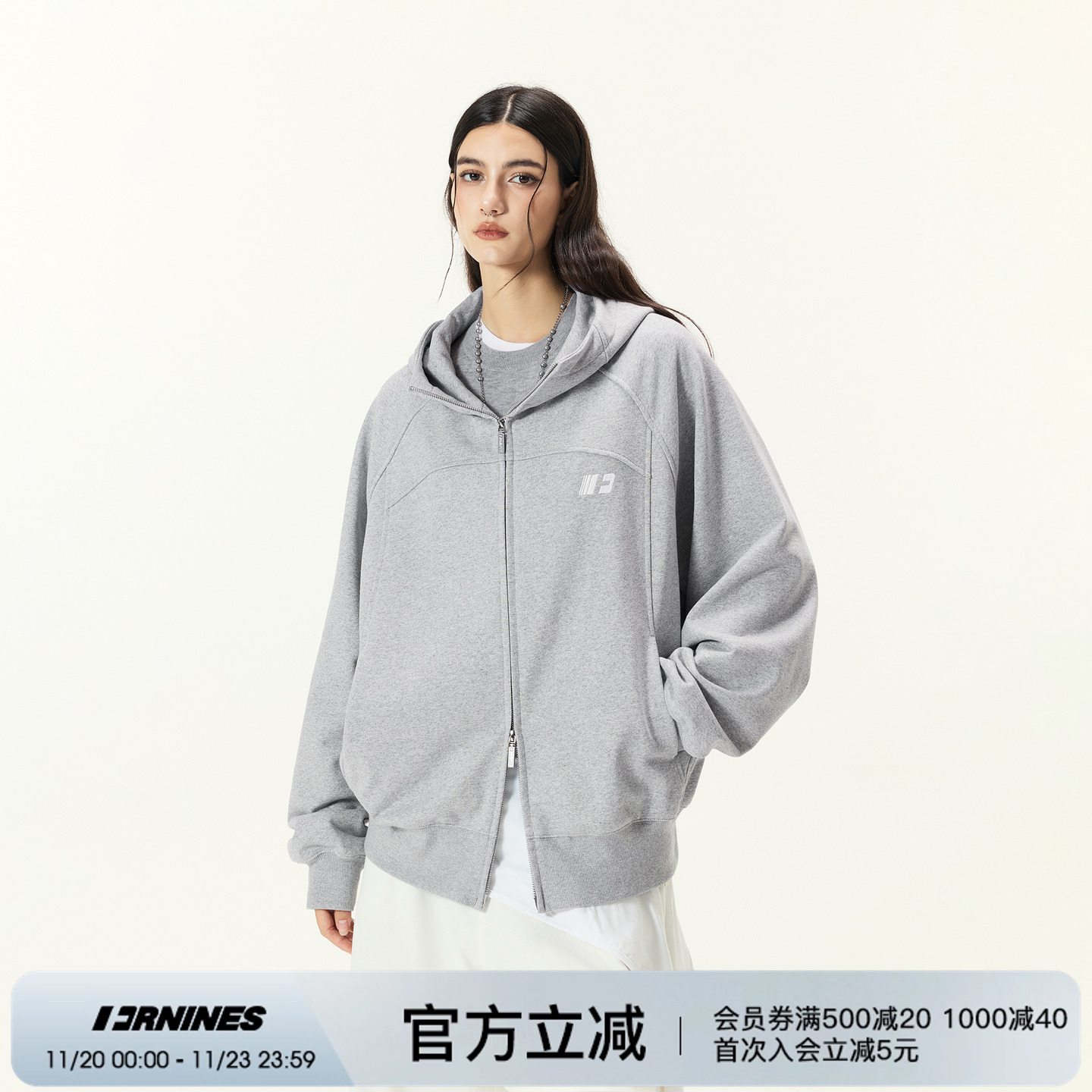 FORNINES重磅420g毛圈刺绣连帽卫衣男女秋季微短款情侣开衫外套