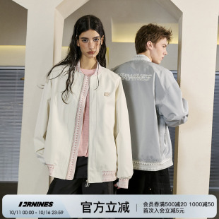 FORNINES飞行员夹克男生春秋款 杏色棒球领外套女2025国潮休闲衣服