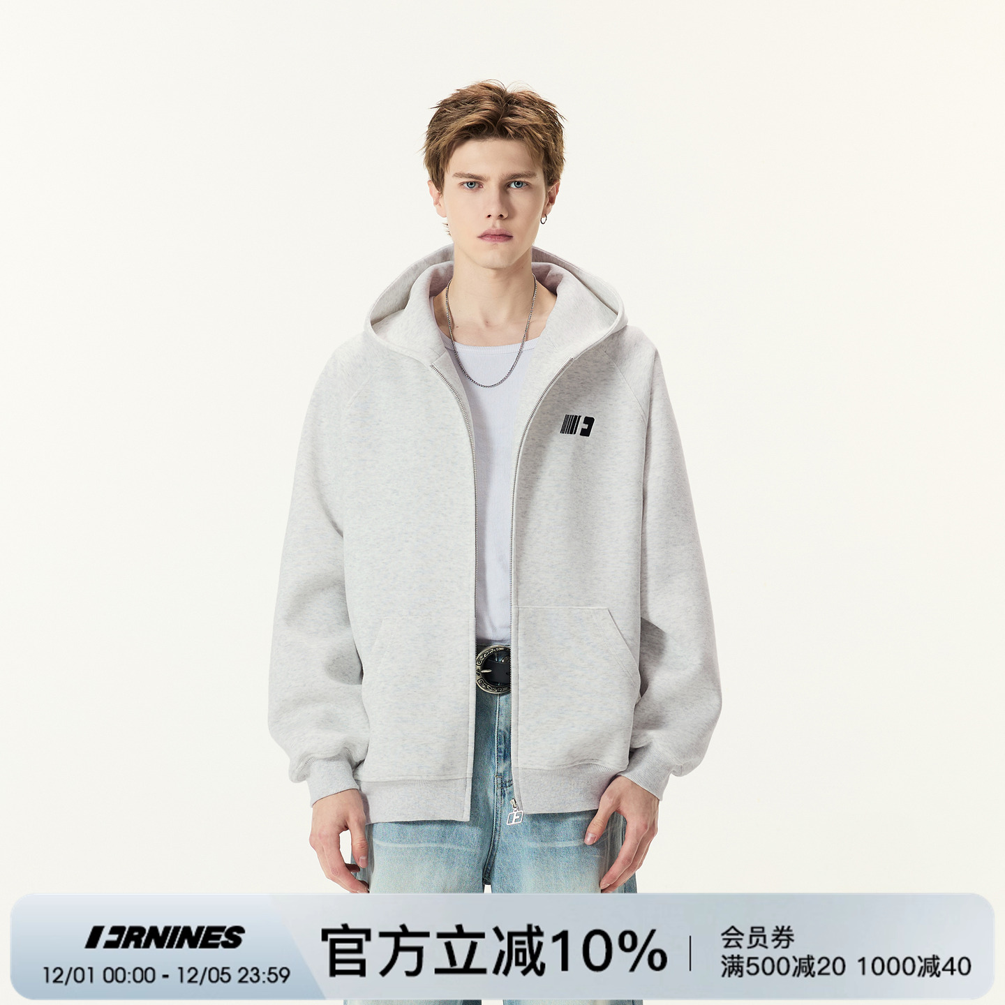 FORNINES重磅刺绣拉链连帽卫衣