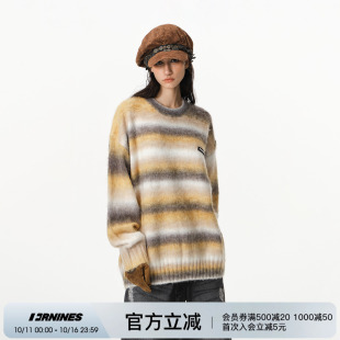 情侣针织打底衫 FORNINES撞色条纹防马海毛毛衣男女潮牌秋冬季 美式
