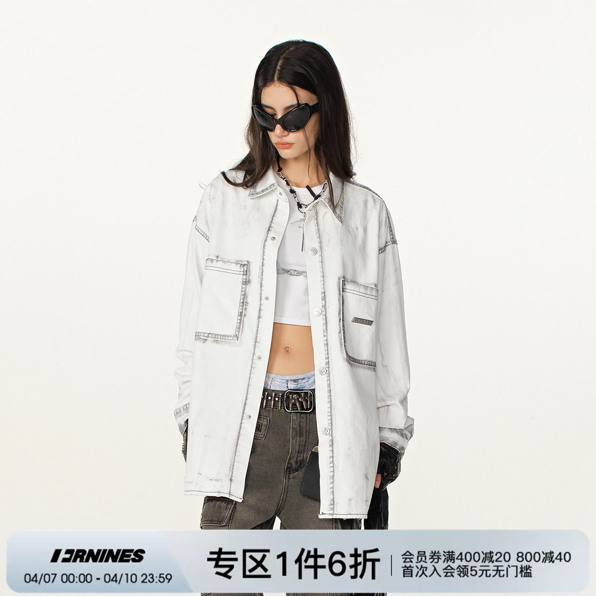 FORNINES美式废土风工装牛仔衬衫男女潮牌春季款新款高街夹克外套