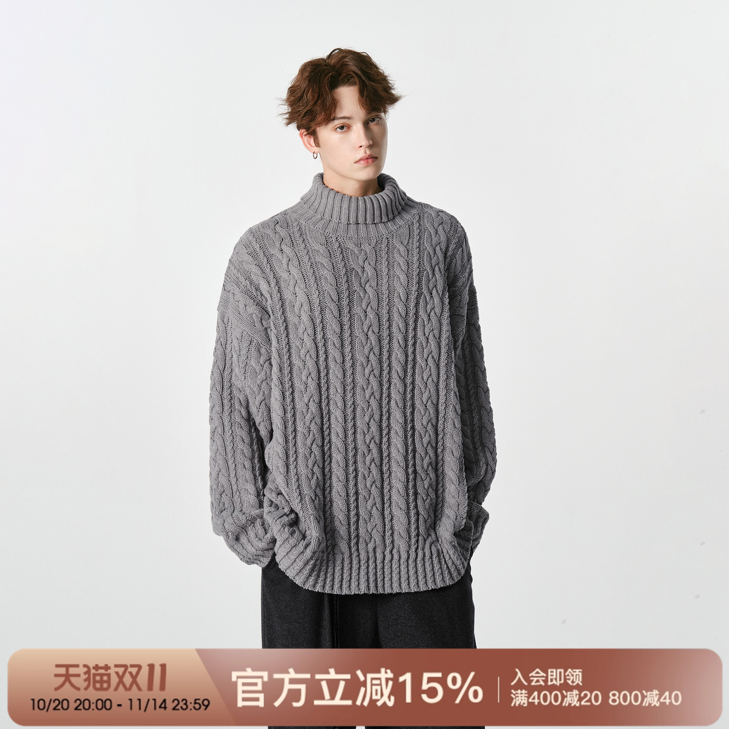 FORNINES重磅国潮麻花针织衫女冬季情侣保暖加厚高领毛衣男士上衣