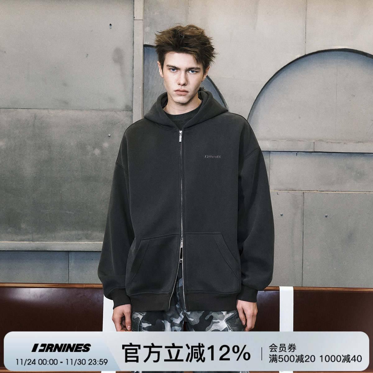 FORNINES安可拉红复古开衫卫衣