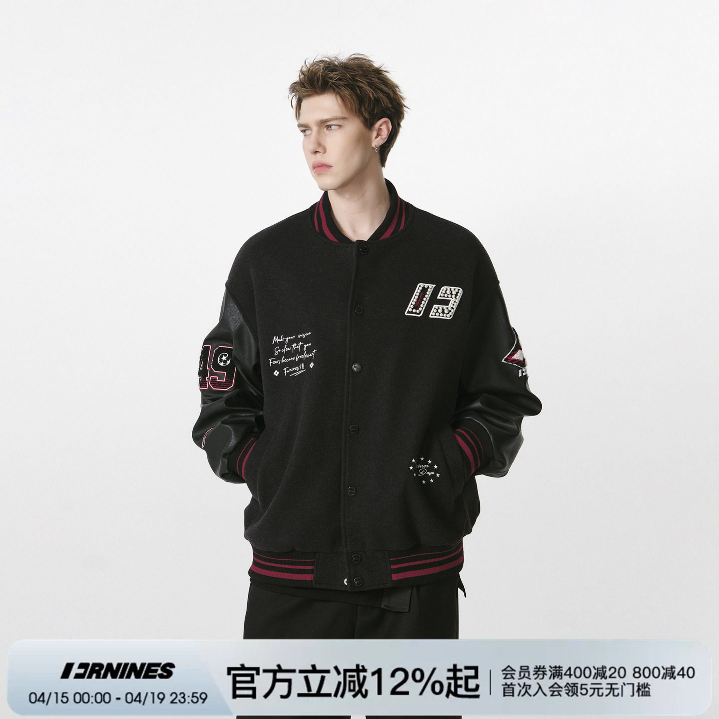 FORNINES刺绣复古棒球服夹克男潮牌秋季新款情侣装休闲外套女上衣