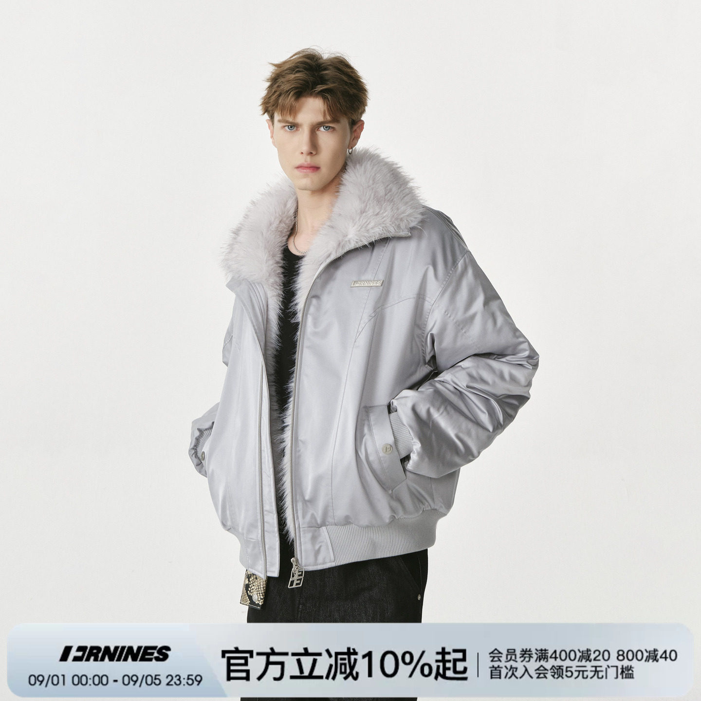 FORNINES双拉链座山雕棉服外套男款冬季翻领大毛领防寒服棉袄女