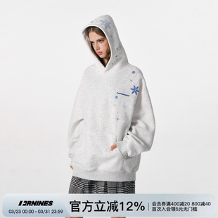 FORNINES雪花刺绣重磅连帽卫衣男国潮情侣上衣春秋加绒加厚外套女