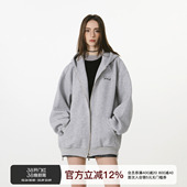 情侣加绒加厚外套女连帽衫 FORNINES刺绣国潮开衫 灰色卫衣男生春季