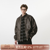 美式 FORNINES美拉德立领pu皮衣男款 机车服秋季 复古咖色夹克外套女