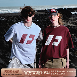 打底衫 FORNINES国潮重磅酒红色短袖 情侣纯棉半袖 美式 T恤男女夏季