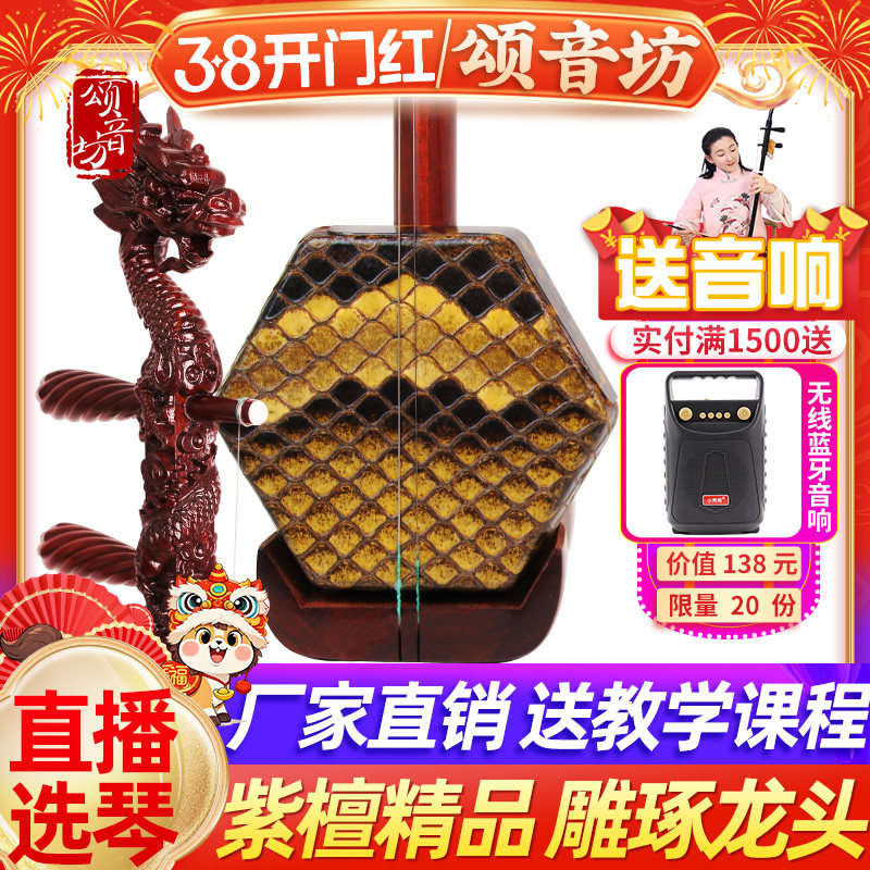 颂音坊小叶紫檀精品龙头二胡乐器专业演奏考级胡琴大师匠制二胡