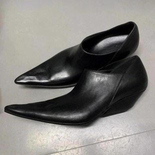 复古尖头巫师鞋男女同款真皮手工休闲皮鞋暗黑一脚蹬德比鞋乐福鞋