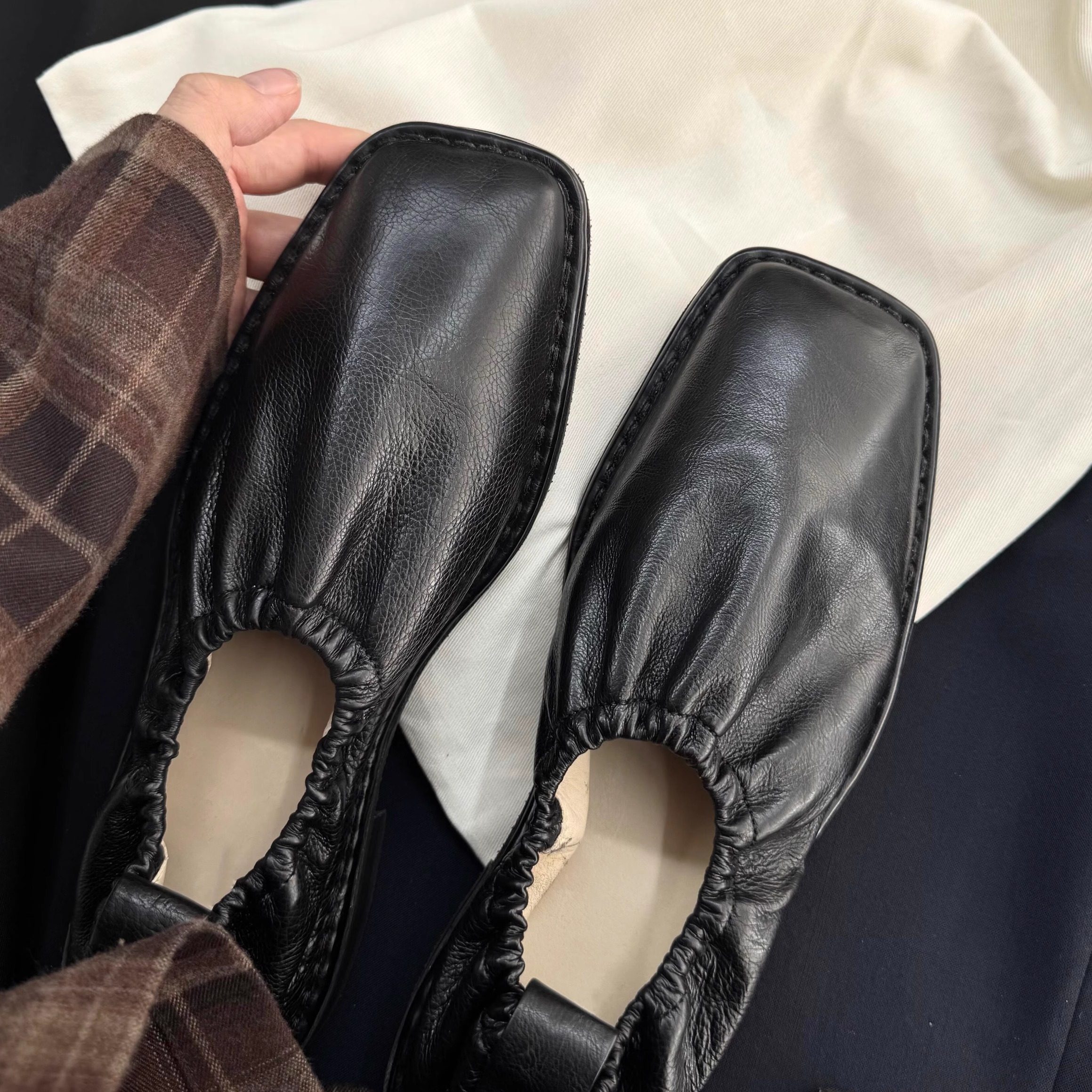 复古褶皱方头松紧粗跟乐福鞋男女德比鞋羊皮休闲皮鞋一脚蹬豆豆鞋,流行男鞋,乐福鞋（豆豆鞋）,淘宝优惠券,粉丝福利购,淘宝优惠卷