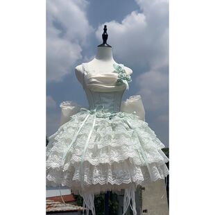 薄荷绿花嫁礼服lolita连衣裙女洋装洛丽塔重工芭蕾千层蓬蓬公主裙