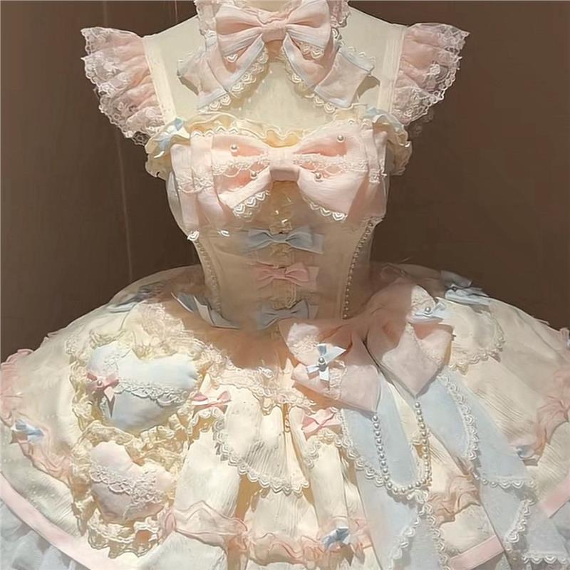 甜心马卡龙原创少女Lolita糖果色芭蕾风小花嫁甜系洛丽塔现货