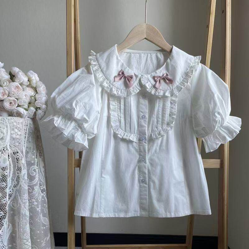 日系软妹可爱洛丽塔lolita内搭娃娃领短袖衬衫女夏季衬衣上衣