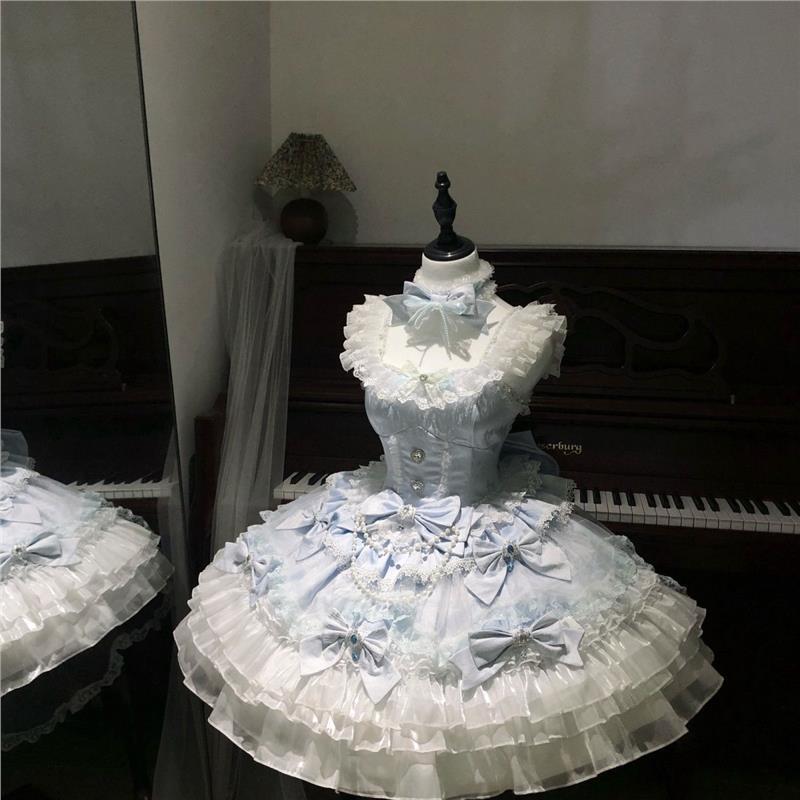 新款【蓝屿星蝶】现货芭蕾风洛丽塔可爱生日会礼服蝴蝶结公主风