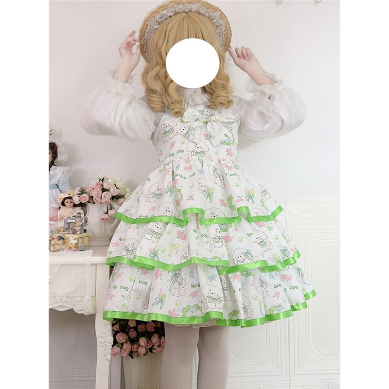 草莓爱丽丝洛丽塔连衣裙春游狗狗三段裙裙子Lolita 学生jsk连衣裙