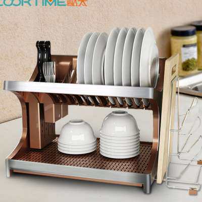 酷太厨房置物架碗碟架沥水架双层厨房碗碟收纳架多功能碗碟收纳架